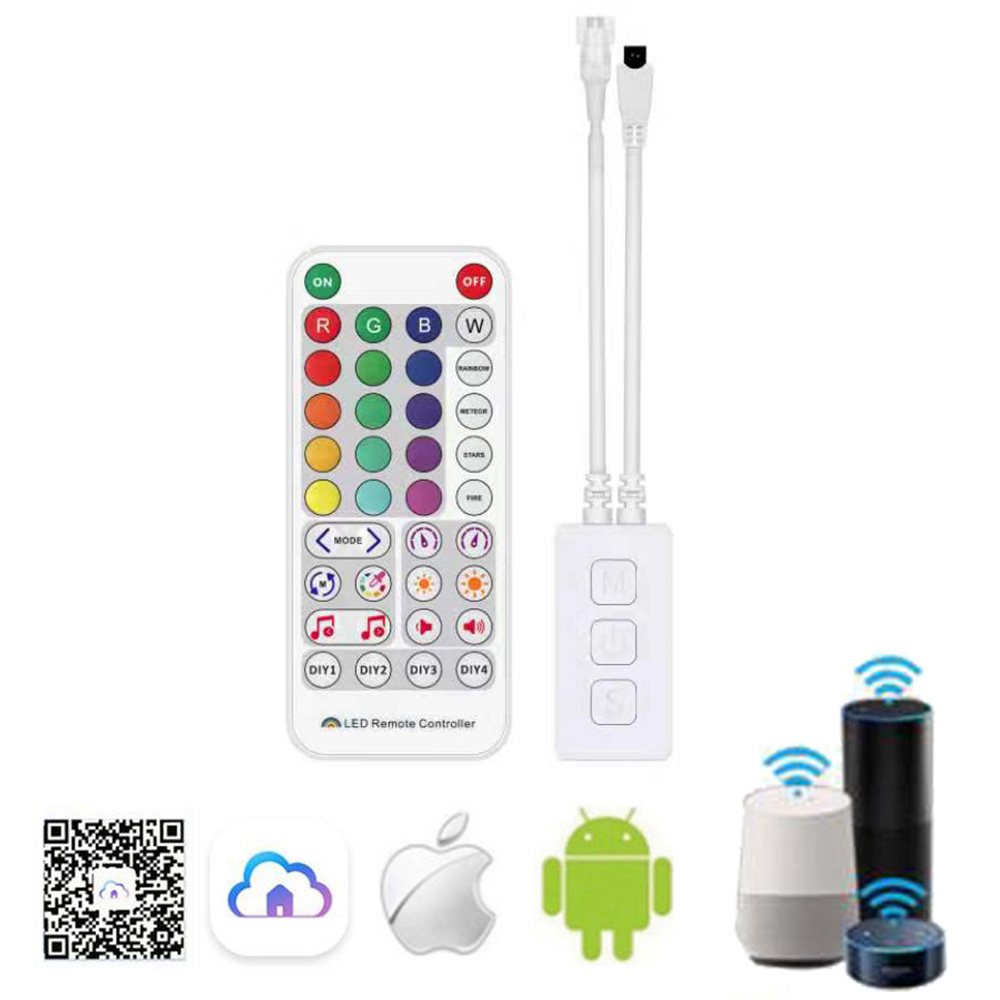 SuperlightingLED DC5 24V SP511E WiFi LED Controller with 38 Keys RF Remote and Button Control Works with Amazon Alexa for WS2812B SK6812 Addressable LED Strips